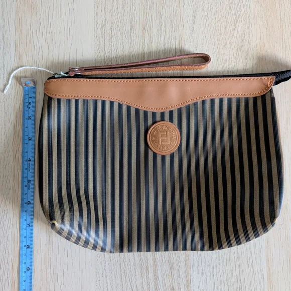Fendi Black and Tan Striped Pouch